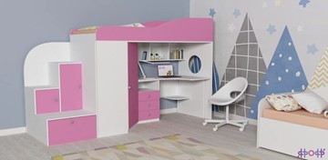 Кровать-чердак в детскую Кадет-1, корпус Белое дерево, фасад Розовый в Сыктывкаре