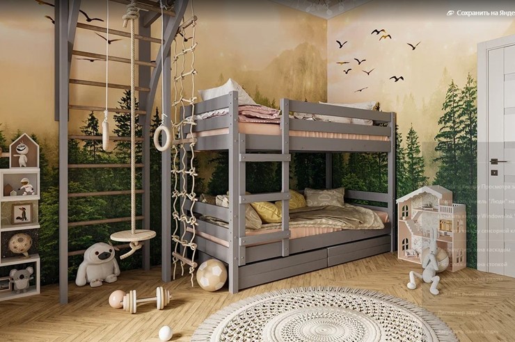 Кровать в детскую Джуниор двухъярусная с ящиками (Антрацит) в Сыктывкаре - изображение 1
