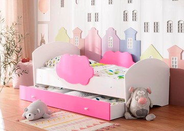 Детская кровать Тучка с ящиком, корпус Белый, фасад Розовый в Сыктывкаре