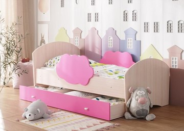 Детская кровать Тучка с ящиком, корпус Дуб млечный, фасад Розовый в Сыктывкаре