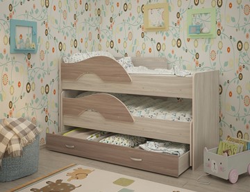 Двухъярусная детская кровать Радуга 1.6 с ящиком, корпус Шимо светлый, фасад Шимо темный в Сыктывкаре
