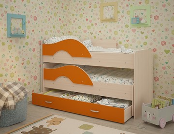 Детская 2-этажная кровать Радуга 1.6 с ящиком, корпус Млечный дуб, фасад Оранжевый в Сыктывкаре