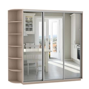 Шкаф 3-дверный Экспресс (3 зеркала), со стеллажом 2100х600х2400, дуб молочный в Сыктывкаре