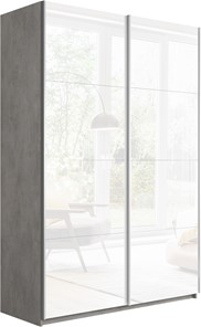 Шкаф 2-х дверный Прайм (Белое стекло/Белое стекло) 1600x570x2300, бетон в Сыктывкаре