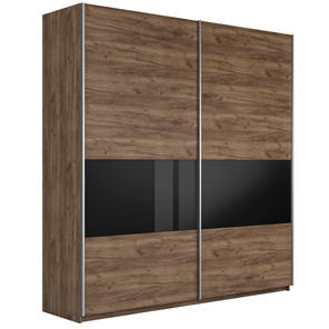 Шкаф 2-дверный Широкий Прайм (ДСП / Черное стекло) 2200x570x2300, Крафт Табачный в Сыктывкаре