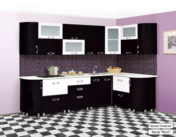 Угловая кухня Мыло 128 2700х1500, цвет Черный/Белый металлик в Сыктывкаре