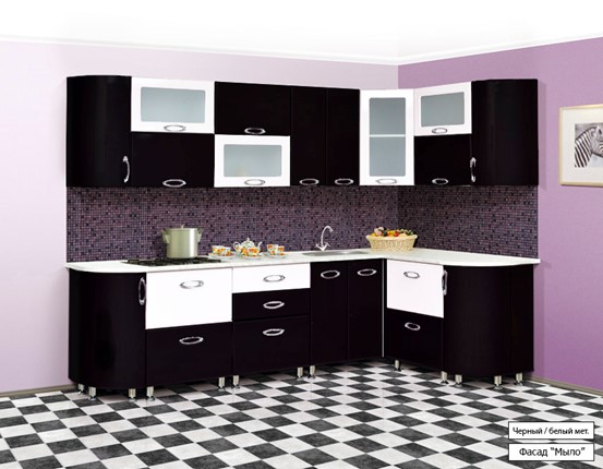 Угловая кухня Мыло 128 2700х1500, цвет Черный/Белый металлик в Сыктывкаре - изображение