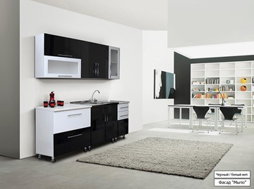 Модульная кухня Мыло 224 2000х718, цвет Черный/Белый металлик в Сыктывкаре - предосмотр