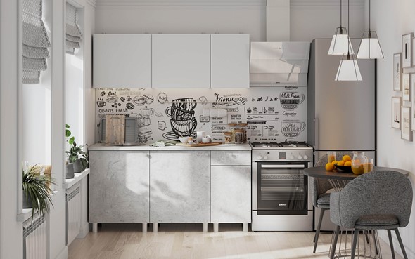 Гарнитур кухонный КГ-1 1600, белый/белый/цемент светлый/антарес в Сыктывкаре - изображение