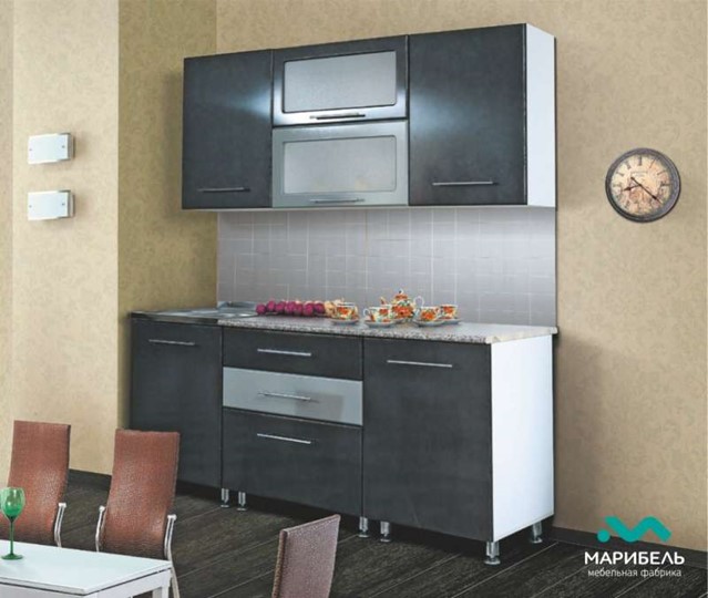 Модульная кухня Мыло 224 2000х718, цвет Черный/Белый металлик в Сыктывкаре - изображение 2
