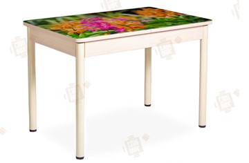 Кухонный стол раскладной Айсберг-02 СТФ, Дуб ЛДСП/полевые цветы/ноги крашеные в Сыктывкаре