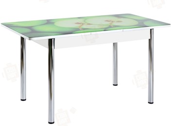 Кухонный стол раздвижной Айсберг-02 СТФ, белое лдсп/зеленые яблоки/ноги хром прямые в Сыктывкаре