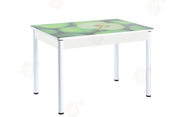 Кухонный раскладной стол Айсберг-02 СТФ, белое лдсп/зеленые яблоки/ноги крашеные в Сыктывкаре