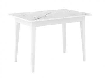 Кухонный стол раздвижной Dikline M110 Белый/стекло белый мрамор сатин/ножки MM белые в Сыктывкаре