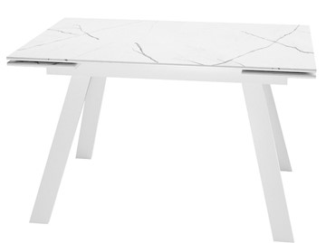 Кухонный раздвижной стол DikLine SKM140 Керамика Белый мрамор/подстолье белое/опоры белые (2 уп.) в Сыктывкаре