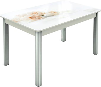 Обеденный раздвижной стол Гамбург исп.2 ноги метал. крашеные №23, Фотопечать (Цветы №32) в Сыктывкаре