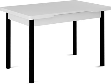 Кухонный стол раздвижной Милан-1 EVO, ноги металлические черные, белый цемент в Сыктывкаре