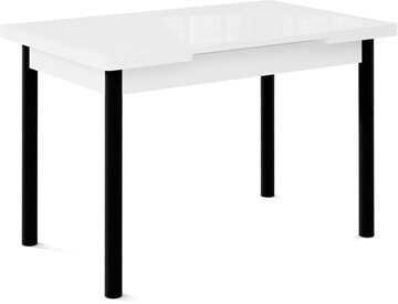 Кухонный стол раздвижной Милан-1 EVO, ноги металлические черные, стекло белое/серый в Сыктывкаре - предосмотр