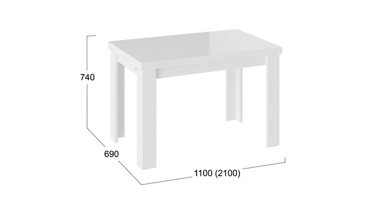 Стол раздвижной Норман тип 1, цвет Белый/Стекло белый глянец в Сыктывкаре - изображение 2