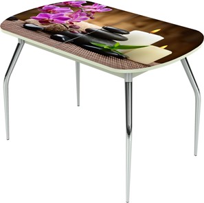 Обеденный раздвижной стол Ривьера исп.2 ноги метал. крашеные №24 Фотопечать (Цветы №18) в Сыктывкаре