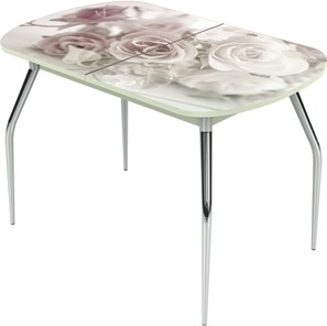 Кухонный стол раскладной Ривьера исп.2 ноги метал. крашеные №24 Фотопечать (Цветы №41) в Сыктывкаре
