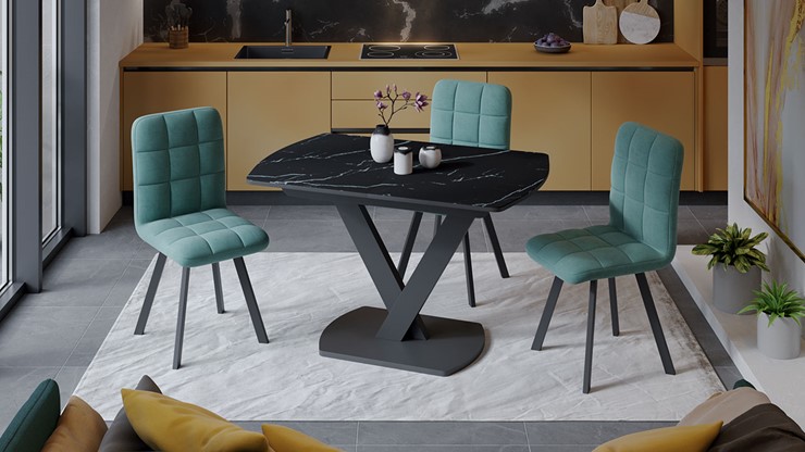 Раздвижной стол Салерно тип 1 (Черный муар/Стекло черный мрамор) в Сыктывкаре - изображение 2
