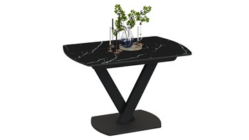 Раздвижной стол Салерно тип 1 (Черный муар/Стекло черный мрамор) в Сыктывкаре