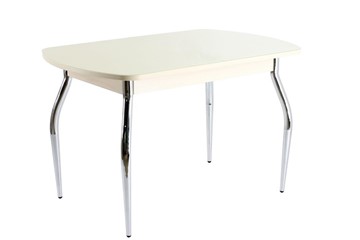 Кухонный обеденный стол ПГ-05 СТ1, дуб молочный/песочное стекло/35 хром гнутые металл в Сыктывкаре