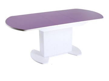 Кухонный стол раскладной ПГ-02 тумба СТ2, белое, фиолетовое стекло, МДФ в Сыктывкаре