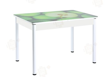 Кухонный стол раздвижной Айсберг-01 СТФ, белый/фотопечать зеленые яблоки/ноги крашеные в Сыктывкаре