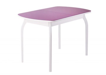 Обеденный раздвижной стол ПГ-мини, матовое фиолетовое стекло, ноги гнутые массив белый в Сыктывкаре