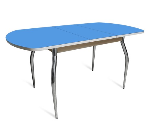 Стол раздвижной ПГ-01 СТ2, дуб молочный/синие стекло/35 хром гнутые металл в Сыктывкаре - изображение