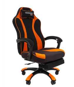 Кресло игровое CHAIRMAN GAME 35 с выдвижной подставкой для ног Ткань черная / Ткань оранжевая в Сыктывкаре