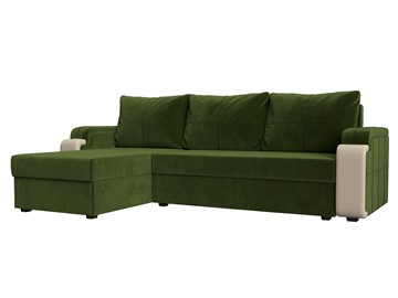 Угловой диван с оттоманкой Николь лайт, Зеленый/Бежевый (микровельвет/экокожа) в Сыктывкаре