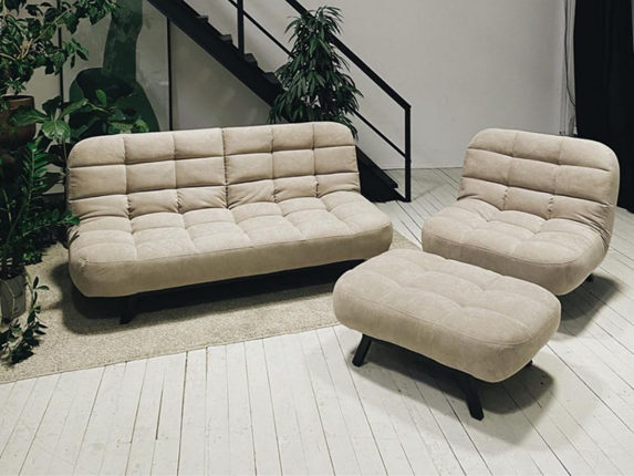 Комплект мебели Абри цвет бежевый диван + кресло +пуф пора металл в Сыктывкаре - изображение