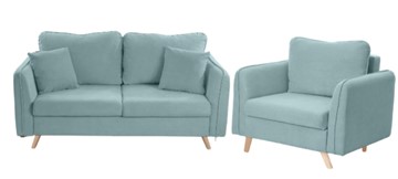 Комплект мебели Бертон голубой диван+ кресло в Сыктывкаре