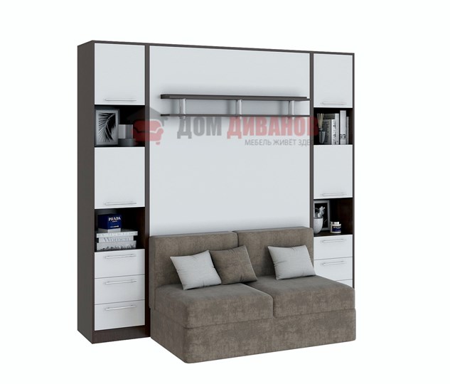 Кровать-шкаф с диваном Бела 1, с полкой ножкой, 1200х2000, венге/белый в Сыктывкаре - изображение 1