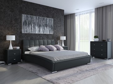 Кровать 2-спальная Corso-1L 180х200, Экокожа (Черный) в Сыктывкаре