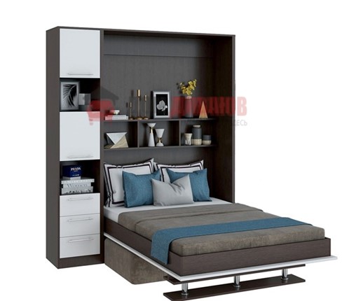 Кровать-шкаф с диваном Бела 1, с полкой ножкой с 1 пеналом, 1600х2000, венге/белый в Сыктывкаре - изображение