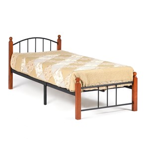 Односпальная кровать AT-915 дерево гевея/металл, 90*200 см (Single bed), красный дуб/черный в Сыктывкаре