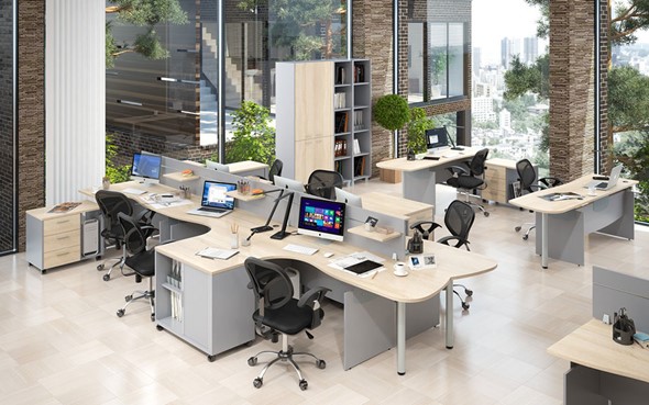 Набор мебели в офис OFFIX-NEW для 4 сотрудников с двумя шкафами в Сыктывкаре - изображение