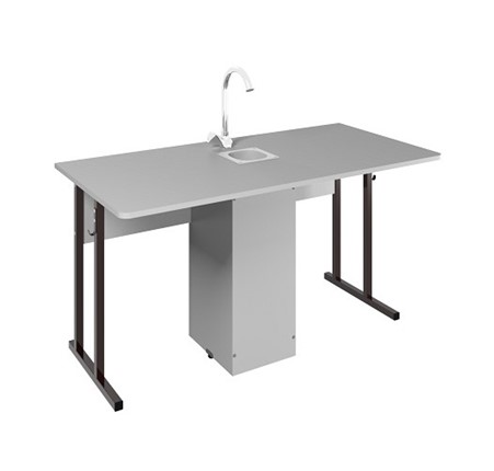 Детский стол 2-местный для кабинета химии Стандарт 5, Пластик Серый/Коричневый в Сыктывкаре - изображение