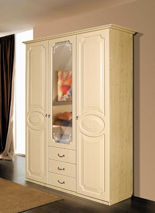 Распашной шкаф Ивушка-5 3-х створчатый с ящиками, цвет Дуб беленый в Сыктывкаре - изображение