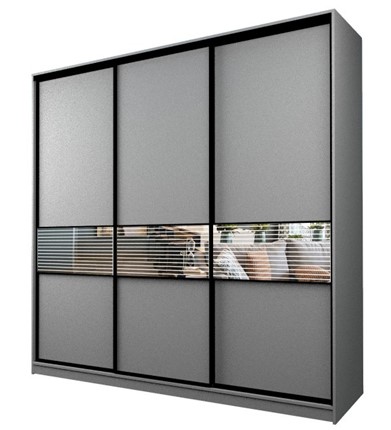 Шкаф 3-х дверный MAX МШ-27-6-27-333, Профиль Черный/Цвет Серый/с зеркальной вставкой с рисунком в Сыктывкаре - изображение