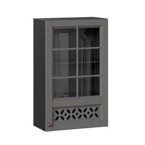 Шкаф на кухню Амели-3 600 высокий со стеклом ЛД 299.450.000.048, Черный/Оникс серый в Сыктывкаре