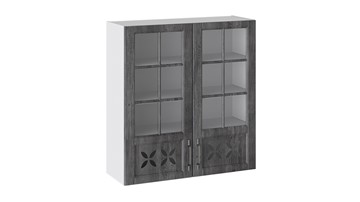 Навесной шкаф Прованс (Белый глянец/Санторини темный) cо стеклом В_96-90_2ДРДс в Сыктывкаре