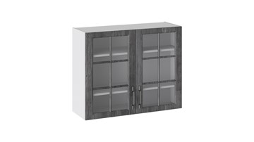 Навесной шкаф Прованс (Белый глянец/Санторини темный) со стеклом В_72-90_2ДРс в Сыктывкаре