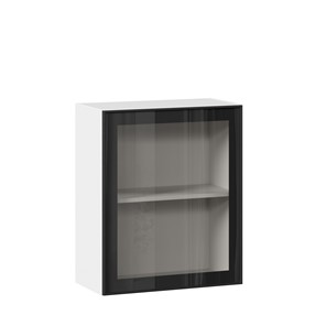 Навесной кухонный шкаф со стеклом 600 Индиго ЛД 298.350.000.105, Белый/Чёрный в Сыктывкаре