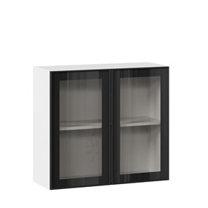 Кухонный шкаф со стеклом 800 Индиго ЛД 298.360.000.023, Белый/Чёрный в Сыктывкаре