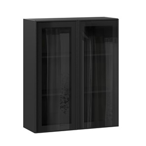 Навесной кухонный шкаф высокий со стеклом 800 Индиго ЛД 298.460.000.156, Чёрный/Чёрный в Сыктывкаре